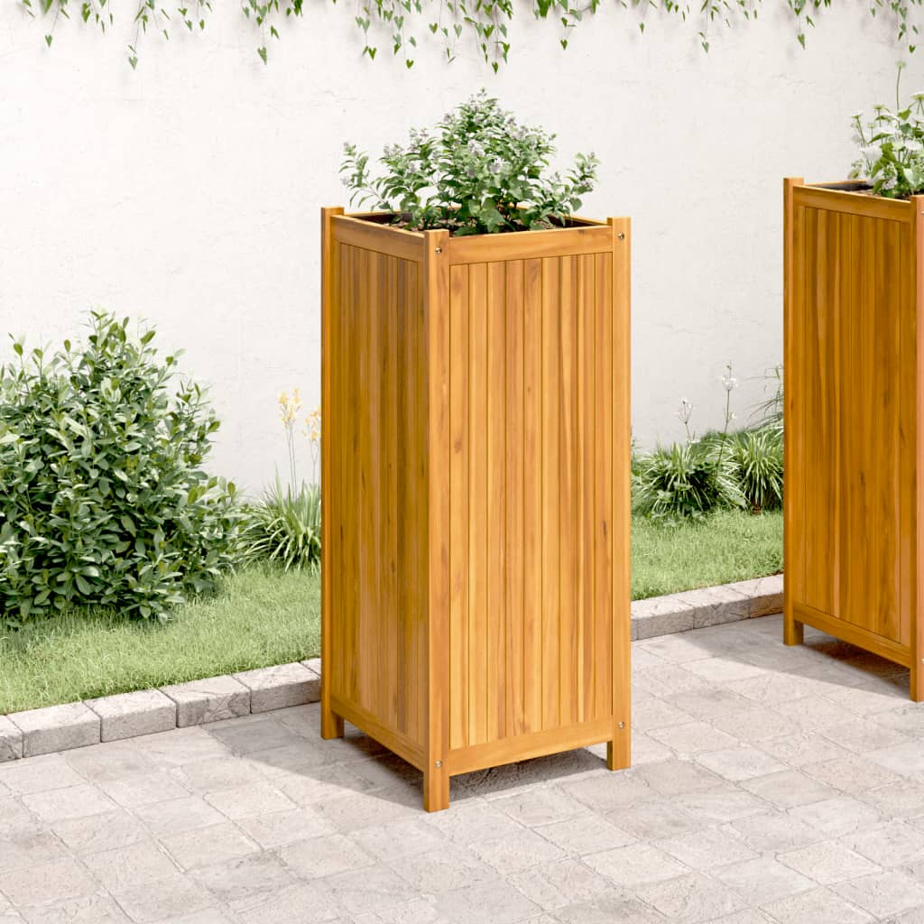 Fioriera Giardino con Rivestimento 42x42x100 cm Massello Acacia