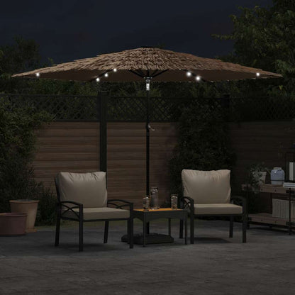 Ombrellone Giardino LED e Palo in Acciaio Marrone 288x288x225cm