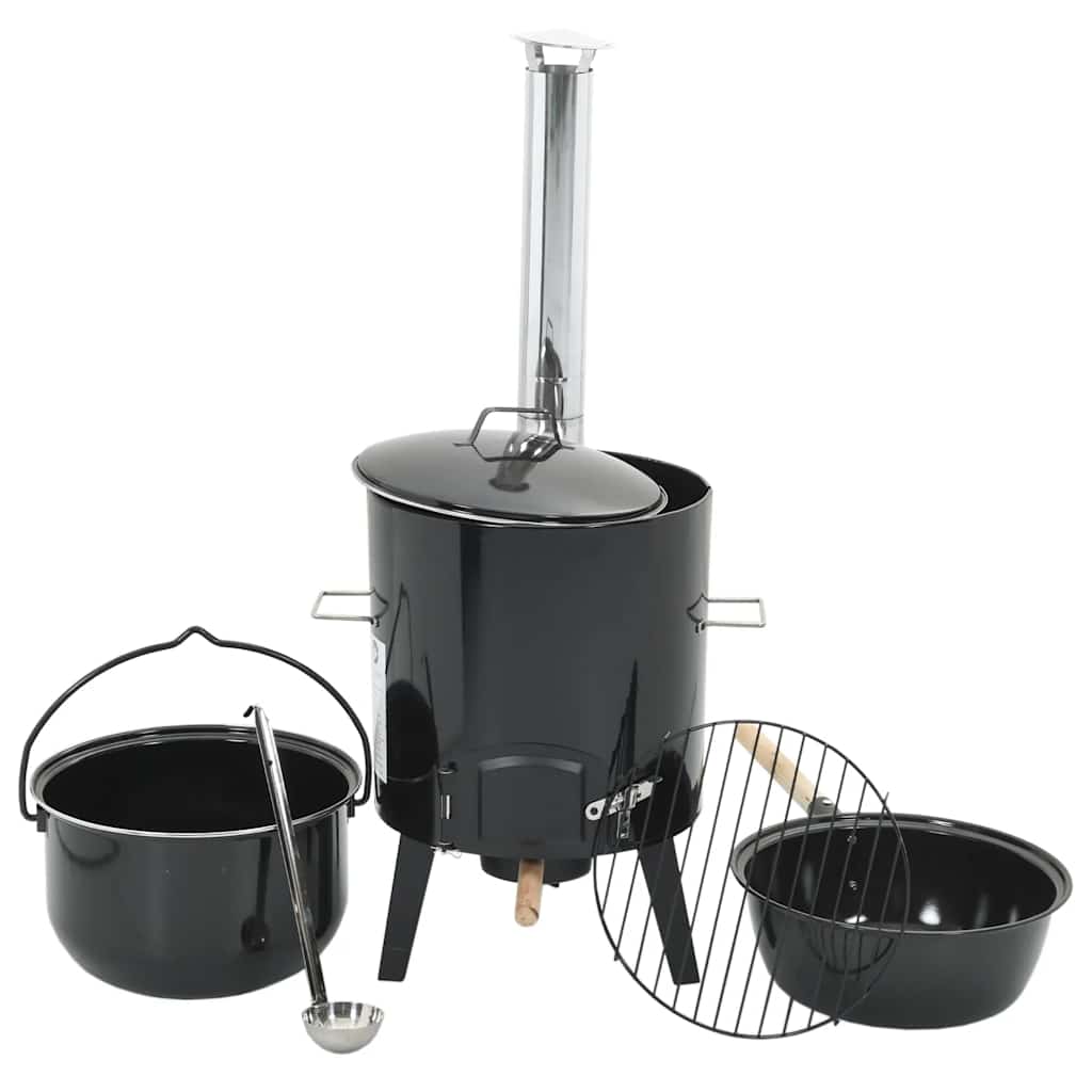 Cannone Gulasch con Camino e Coperchio Nero Acciaio Smaltato