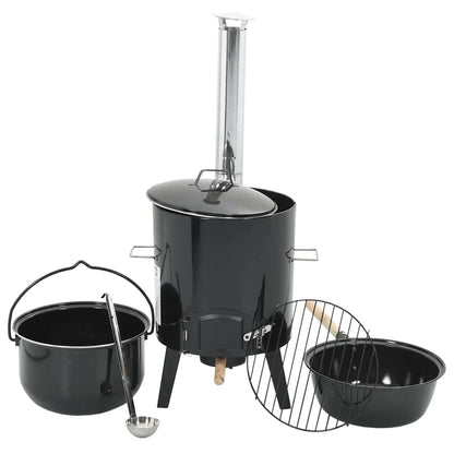 Cannone Gulasch con Camino e Coperchio Nero Acciaio Smaltato