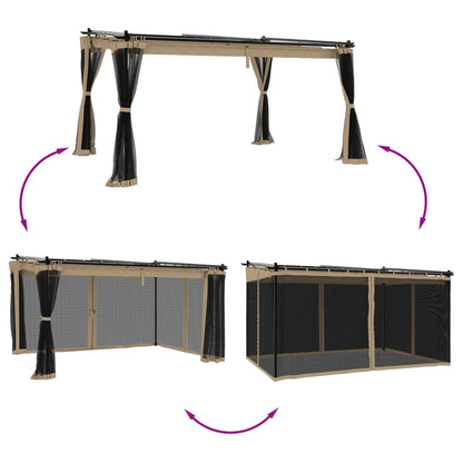 Gazebo con Pareti in Rete Tortora 4x3 m in Acciaio