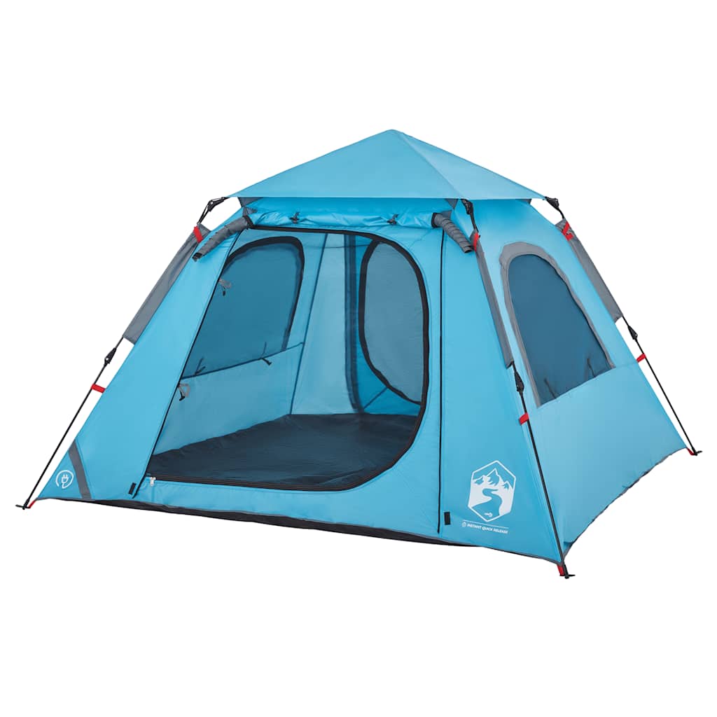 Tenda a Cupola da Campeggio 4 Persone Blu a Rilascio Rapido