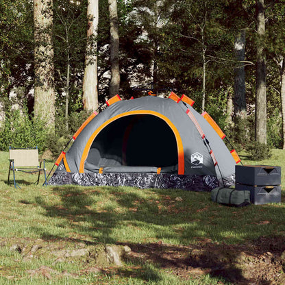 Tenda Campeggio 3 Persone Grigio e Arancione a Rilascio Rapido
