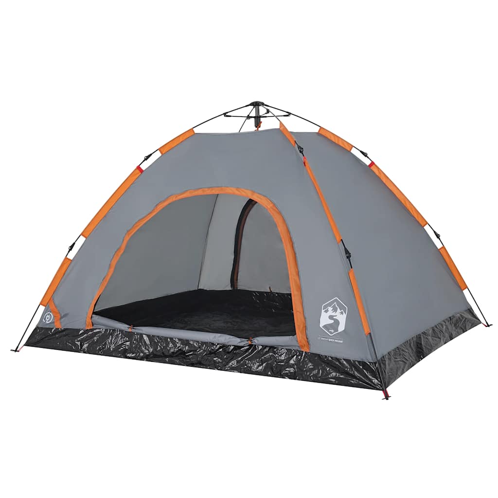 Tenda Campeggio 4 Persone Grigio e Arancione a Rilascio Rapido