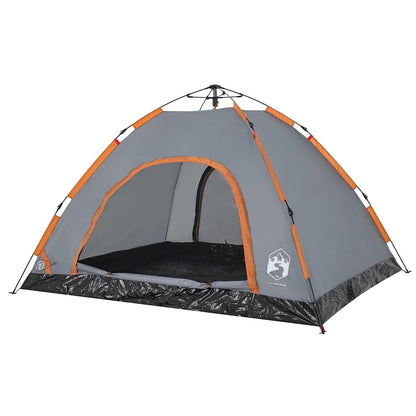 Tenda Campeggio 4 Persone Grigio e Arancione a Rilascio Rapido