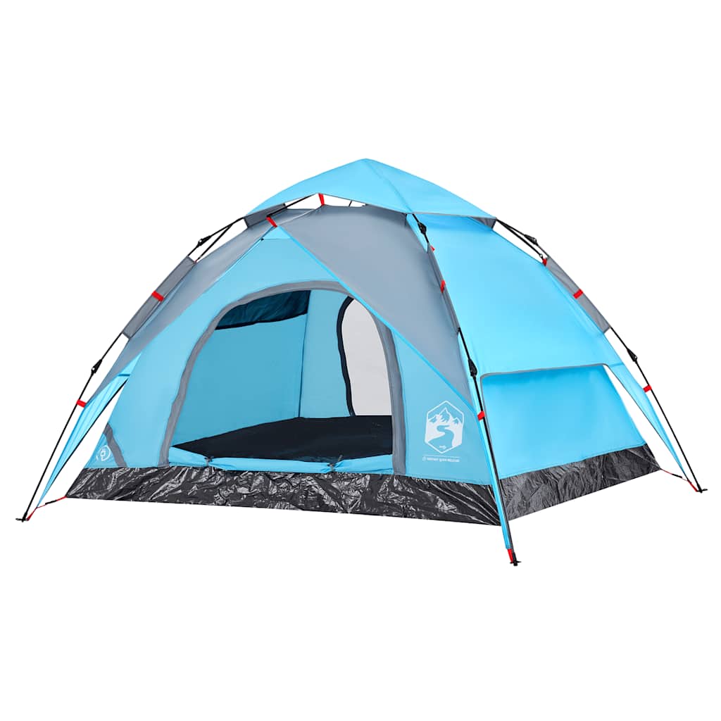 Tenda a Cupola da Campeggio 3 Persone Blu a Rilascio Rapido