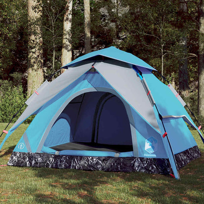 Tenda a Cupola da Campeggio 4 Persone Blu a Rilascio Rapido