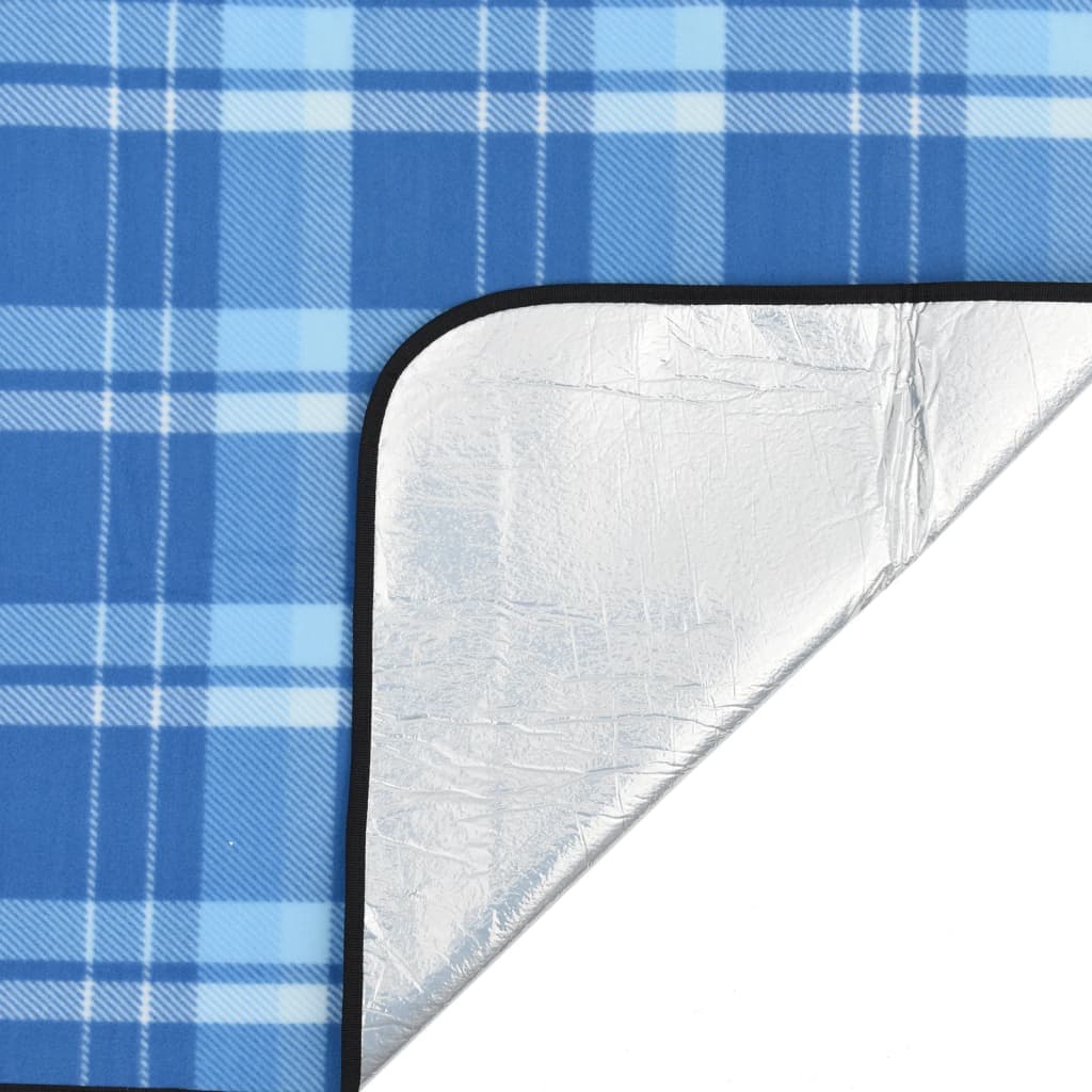 Tovaglia da Picnic Pieghevole A Quadri Blu 200x200 cm Velluto