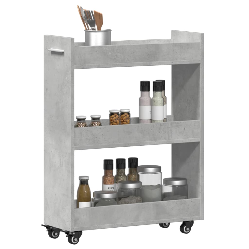 Mobile con Ruote Grigio Cemento 60x22x79cm in Legno Multistrato