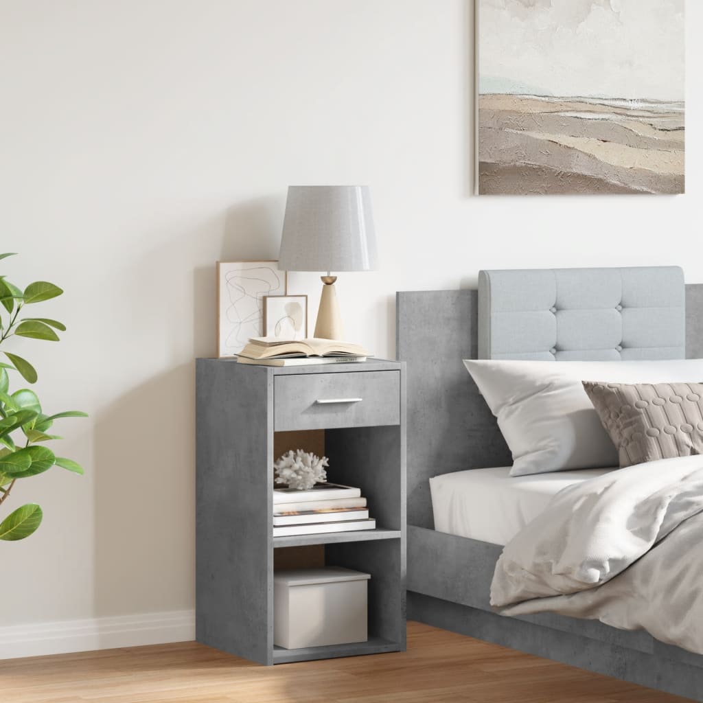 Comodino Grigio Cemento 35x34x65 cm in Legno Multistrato