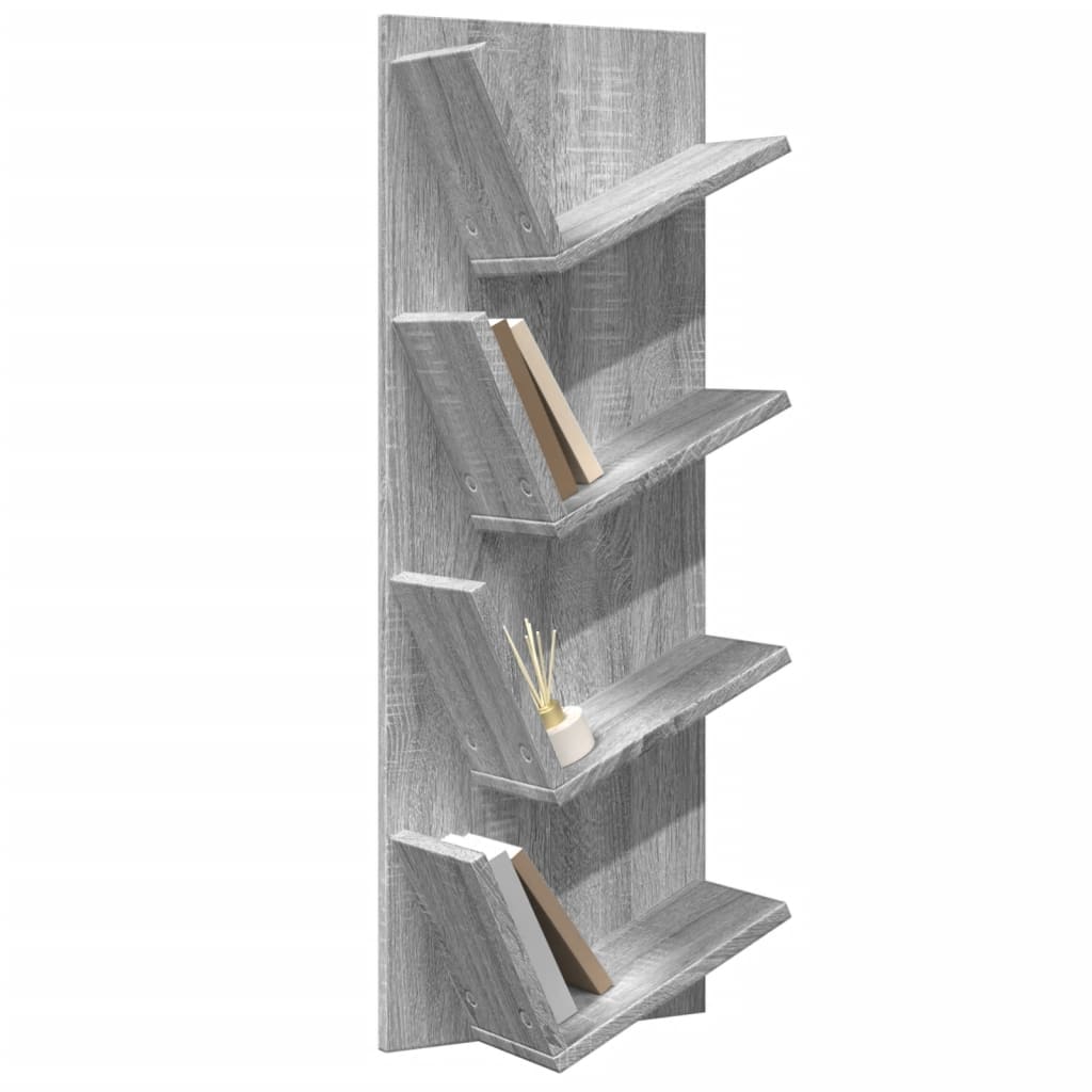 Libreria a Parete a 4 Ripiani Grigio Sonoma 33x16x90 cm