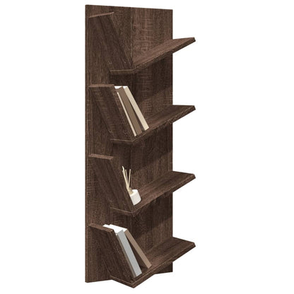 Libreria a Parete a 4 Ripiani Rovere Marrone 33x16x90 cm