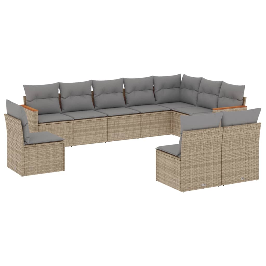 Set Divano da Giardino 10 pz con Cuscini Beige Misto Polyrattan
