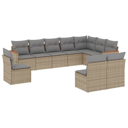 Set Divano da Giardino 10 pz con Cuscini Beige Misto Polyrattan