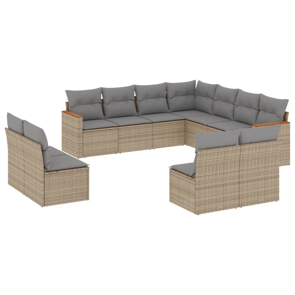 Set Divano da Giardino 11 pz con Cuscini Beige Misto Polyrattan