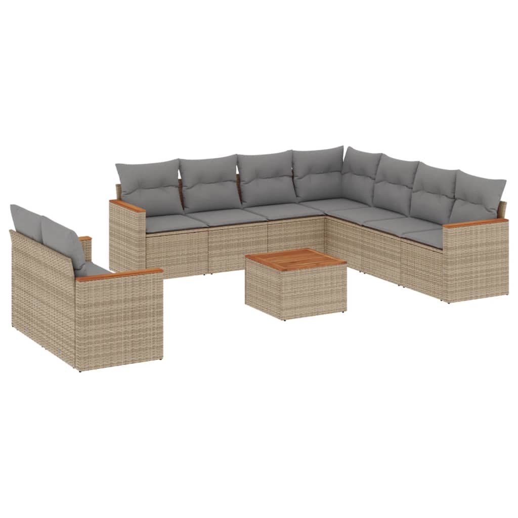 Set Divano da Giardino 10 pz con Cuscini Beige Misto Polyrattan