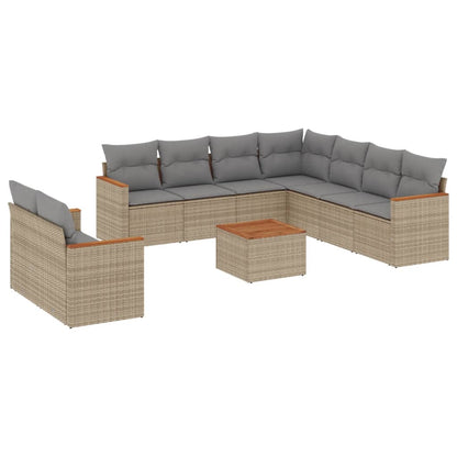 Set Divano da Giardino 10 pz con Cuscini Beige Misto Polyrattan