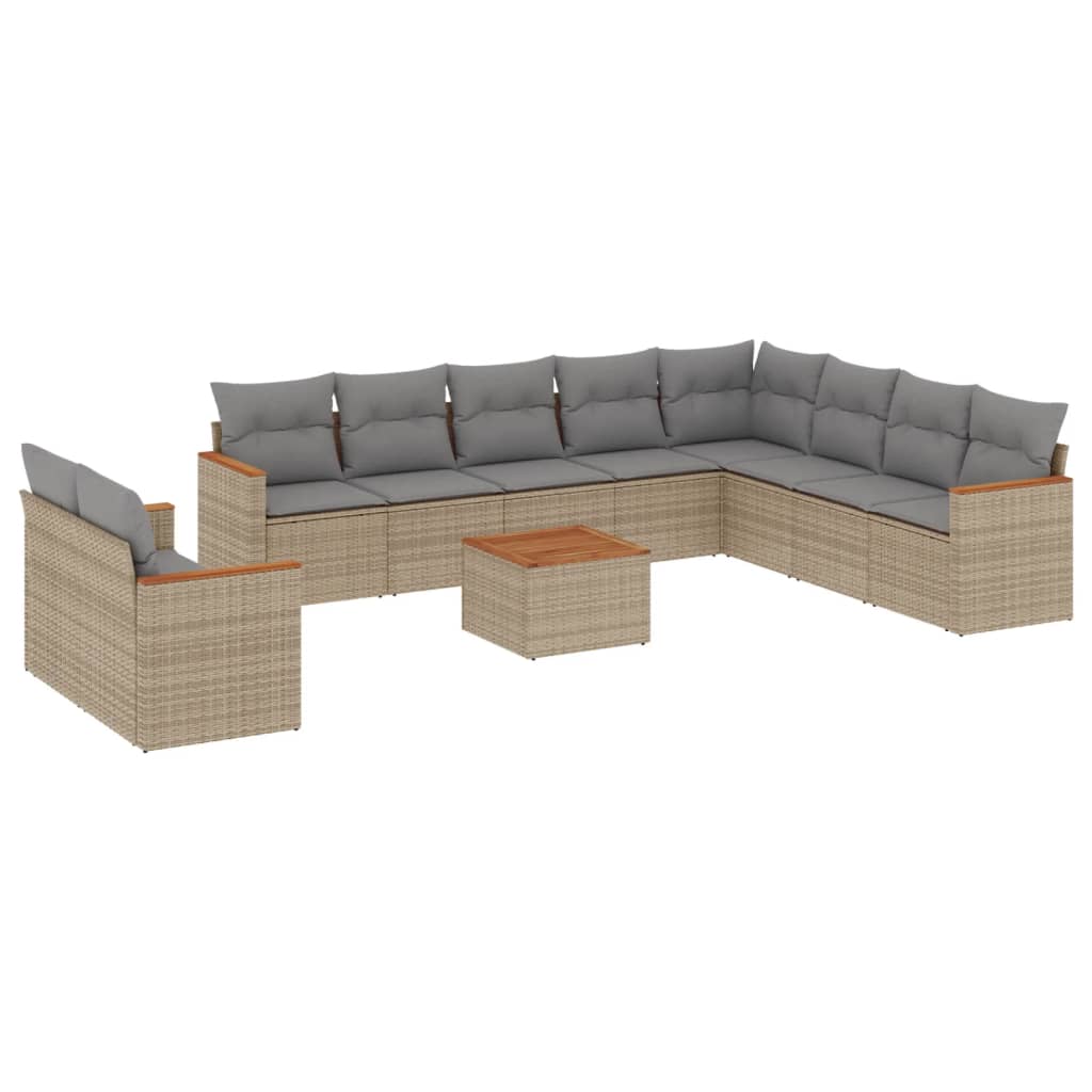 Set Divano da Giardino 11 pz con Cuscini Beige Misto Polyrattan