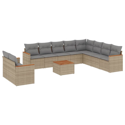 Set Divano da Giardino 11 pz con Cuscini Beige Misto Polyrattan