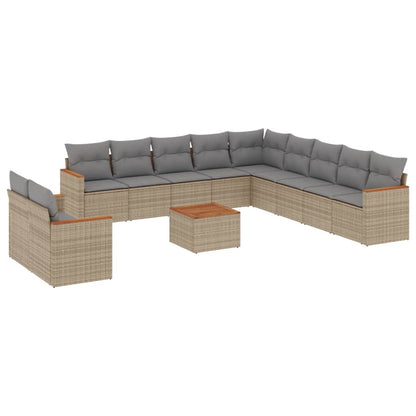 Set Divano da Giardino 12 pz con Cuscini Beige Misto Polyrattan