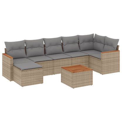 Set Divano da Giardino 8 pz con Cuscini Beige Misto Polyrattan