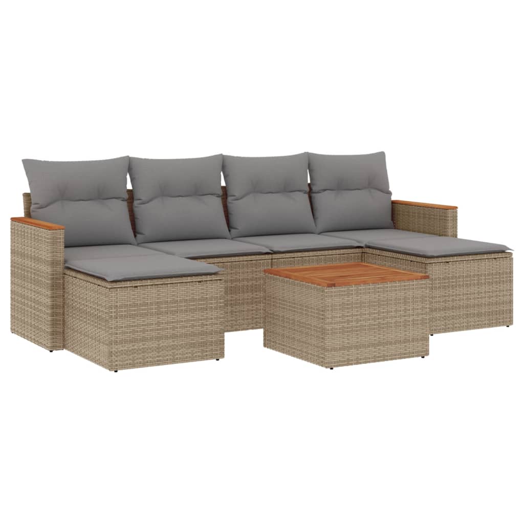 Set Divano da Giardino 7 pz con Cuscini Beige Misto Polyrattan