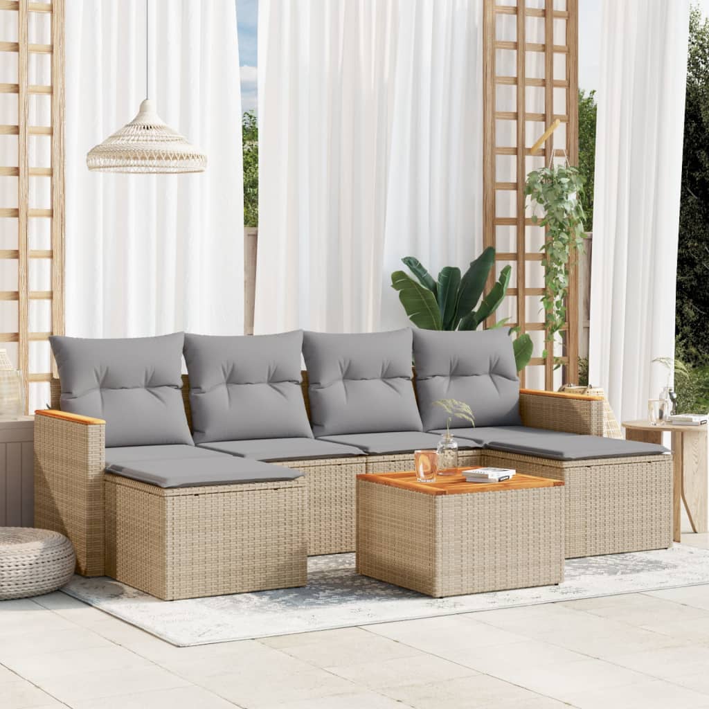 Set Divano da Giardino 7 pz con Cuscini Beige Misto Polyrattan