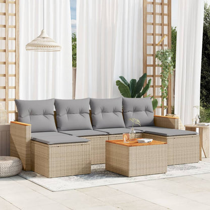 Set Divano da Giardino 7 pz con Cuscini Beige Misto Polyrattan