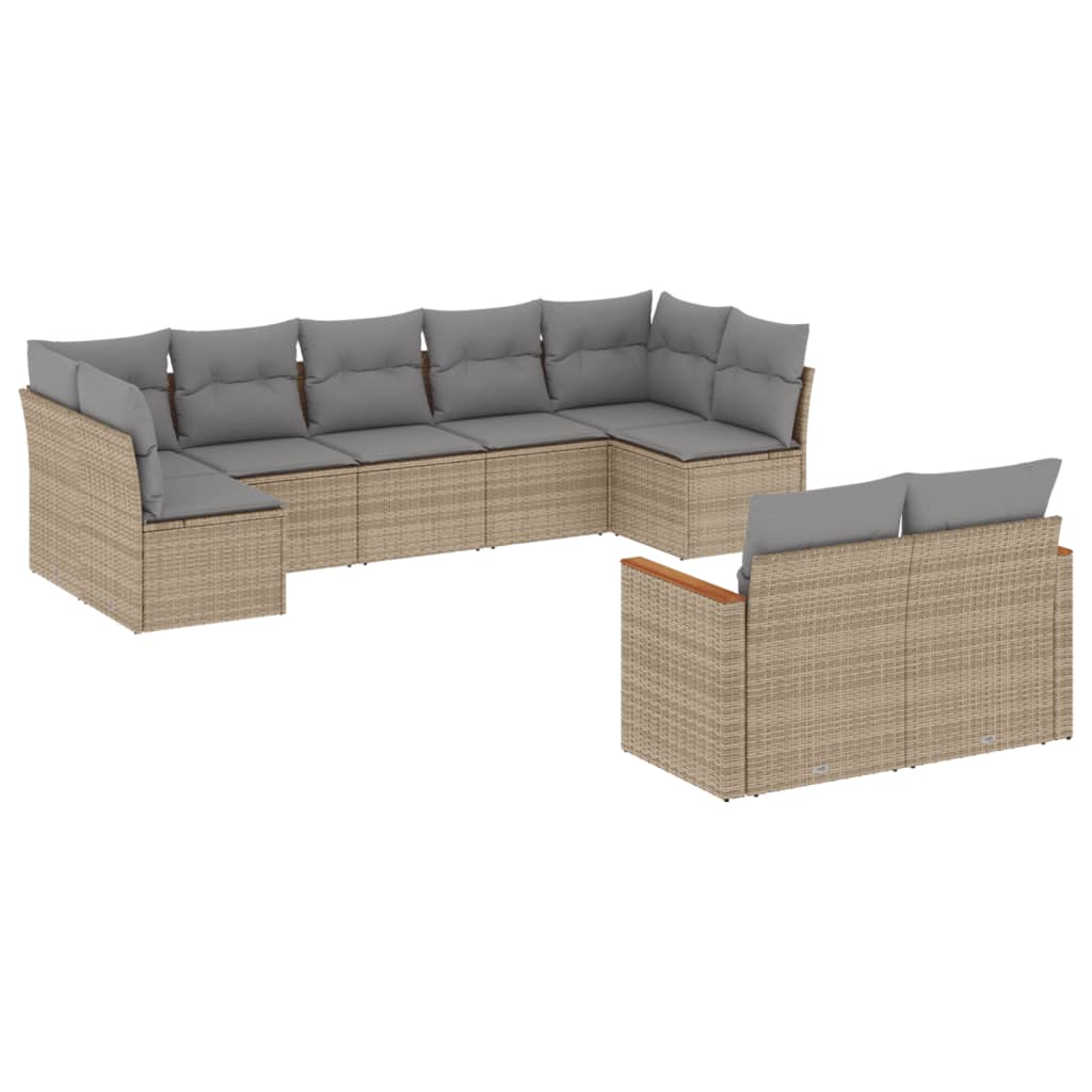 Set Divano da Giardino 9 pz con Cuscini Beige Misto Polyrattan