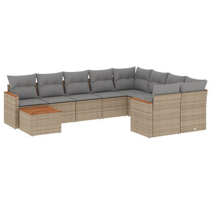 Set Divano da Giardino 10 pz con Cuscini Beige Misto Polyrattan