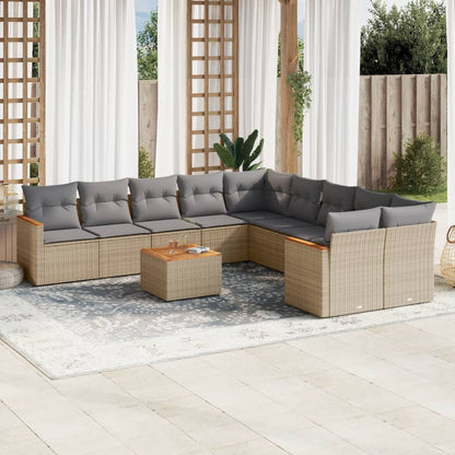 Set Divano da Giardino 11 pz con Cuscini Beige Misto Polyrattan