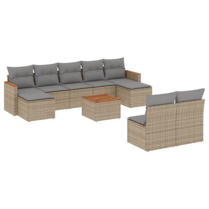Set Divano da Giardino 10 pz con Cuscini Beige Misto Polyrattan