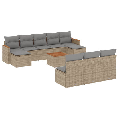 Set Divano da Giardino 11 pz con Cuscini Beige Misto Polyrattan