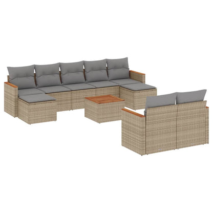 Set Divano da Giardino 10 pz con Cuscini Beige Misto Polyrattan