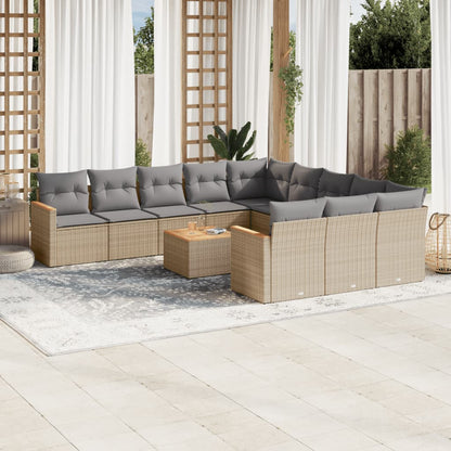 Set Divano da Giardino 12 pz con Cuscini Beige Misto Polyrattan