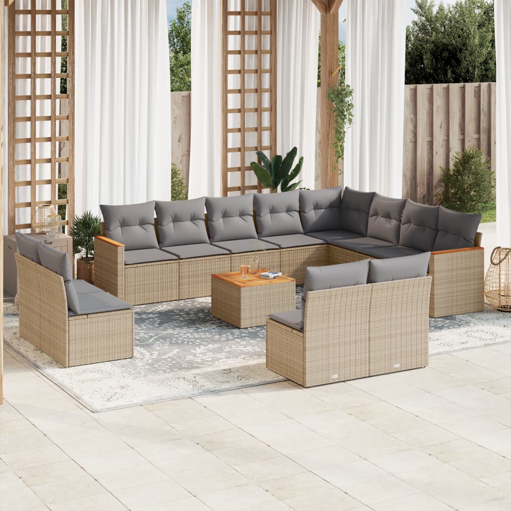 Set Divano da Giardino 13 pz con Cuscini Beige Misto Polyrattan