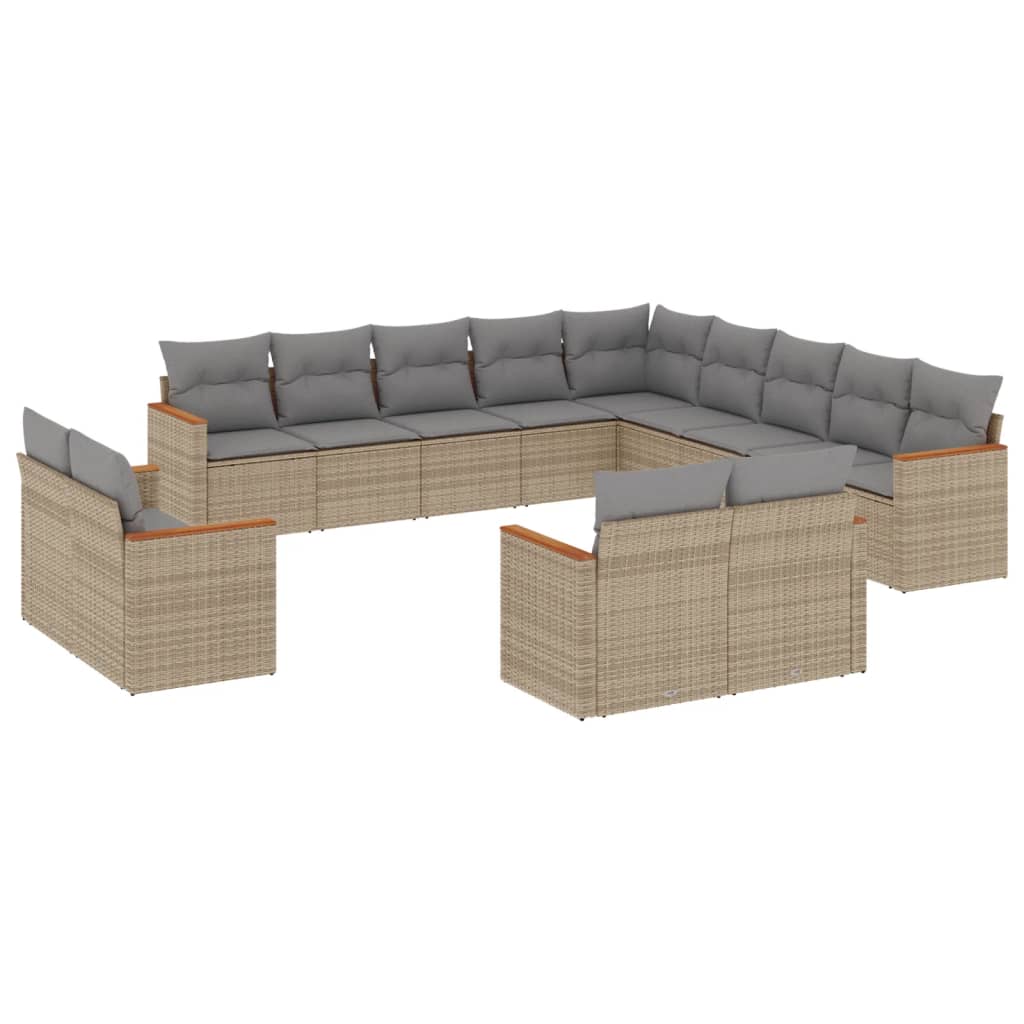 Set Divano da Giardino 13 pz con Cuscini Beige Misto Polyrattan