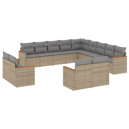 Set Divano da Giardino 13 pz con Cuscini Beige Misto Polyrattan