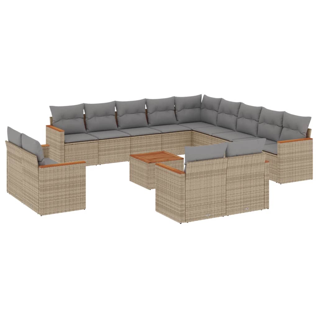 Set Divano da Giardino 14 pz con Cuscini Beige Misto Polyrattan