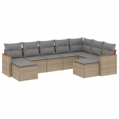 Set Divano da Giardino 9 pz con Cuscini Beige Misto Polyrattan