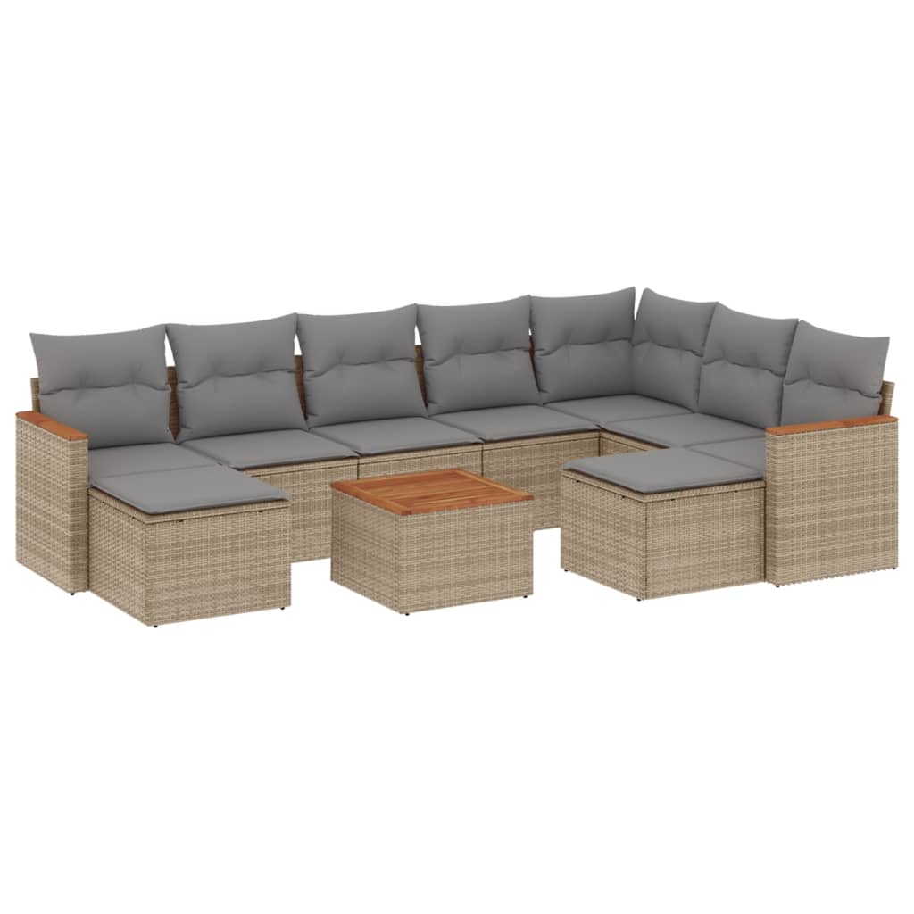 Set Divano da Giardino 10 pz con Cuscini Beige Misto Polyrattan