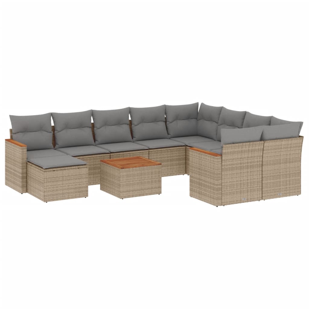 Set Divano da Giardino 11 pz con Cuscini Beige Misto Polyrattan