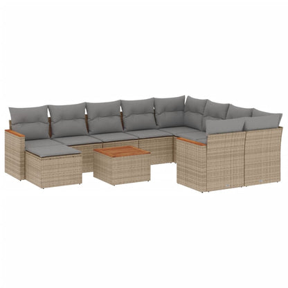 Set Divano da Giardino 11 pz con Cuscini Beige Misto Polyrattan