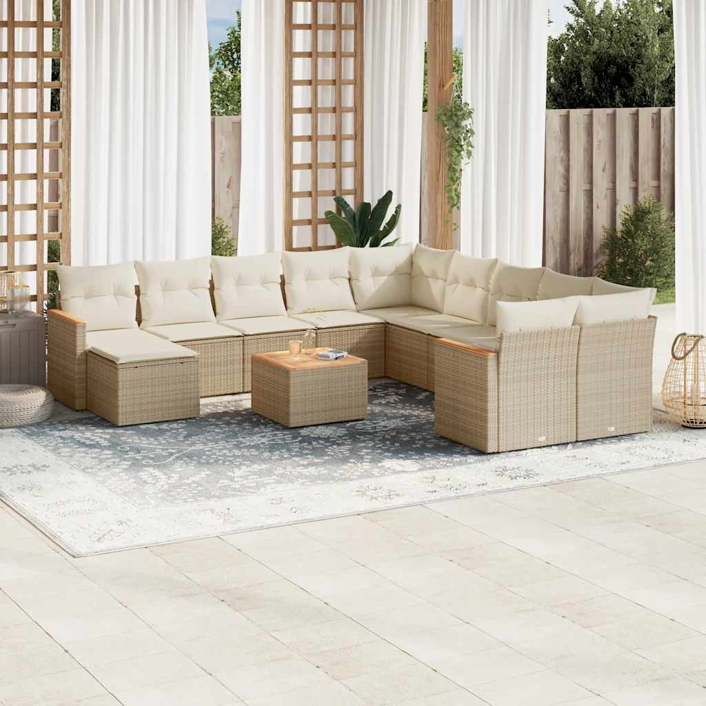 Set Divani da Giardino 12 pz con Cuscini Beige in Polyrattan