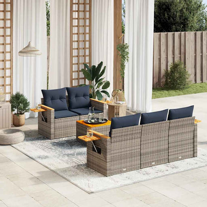 Set Divani da Giardino 6 pz con Cuscini Grigio in Polyrattan