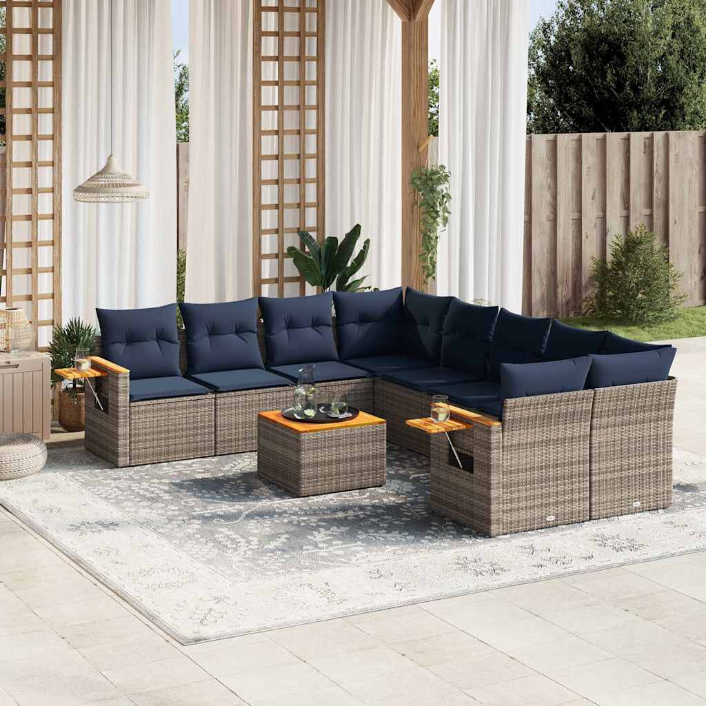 Set Divani da Giardino 9 pz con Cuscini Grigio in Polyrattan