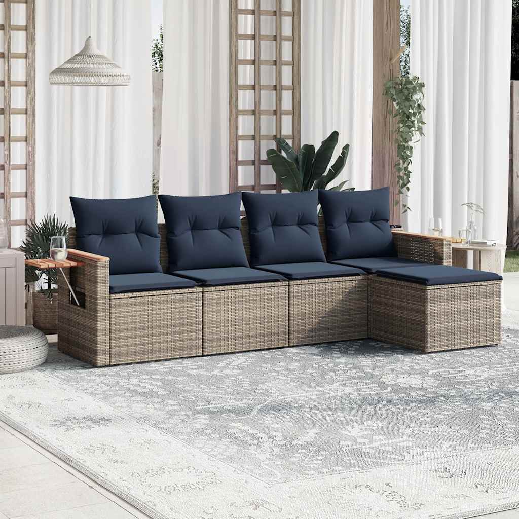 Set Divani da Giardino 5 pz con Cuscini Grigio in Polyrattan