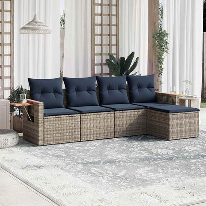 Set Divani da Giardino 5 pz con Cuscini Grigio in Polyrattan