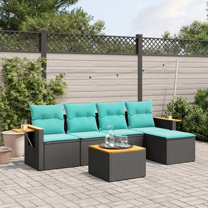 Set Divani da Giardino 6 pz con Cuscini Nero in Polyrattan