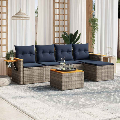 Set Divani da Giardino 6 pz con Cuscini Grigio in Polyrattan